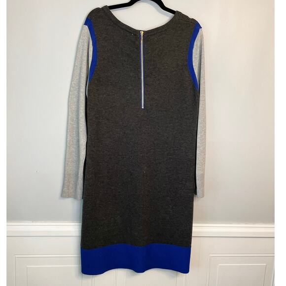 Eliza J, Long Sleeve, Color Blocked Sweater Dress, Size Large, Gray & Blue - Picture 5 of 6